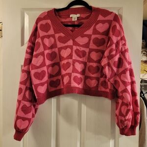 Sincerely Jules Pink Heart V-Neck Sweater